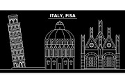 Pisa silhouette skyline. Italy - Pisa vector city, italian linear architecture, buildings. Pisa travel illustration, outline landmarks. Italy flat icon, italian line banner