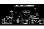 San Gimignano silhouette skyline. Italy - San Gimignano vector city, italian linear architecture, buildings. San Gimignano travel illustration, outline landmarks. Italy flat icon, italian line banner