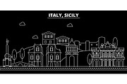 Sicily silhouette skyline. italy - Sicily vector city, italian linear architecture, buildings. Sicily travel illustration, outline landmarks. italy flat icon, italian line banner
