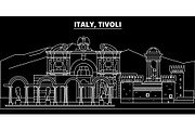 Tivoli silhouette skyline. Italy - Tivoli vector city, italian linear architecture, buildings. Tivoli travel illustration, outline landmarks. Italy flat icon, italian line banner