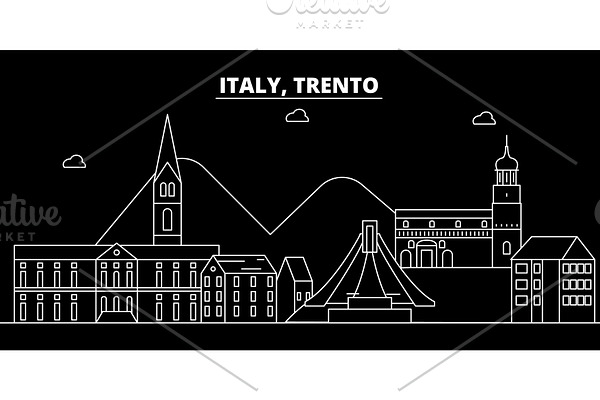 Trento silhouette skyline. Italy - Trento vector city, italian linear architecture, buildings. Trento travel illustration, outline landmarks. Italy flat icon, italian line banner