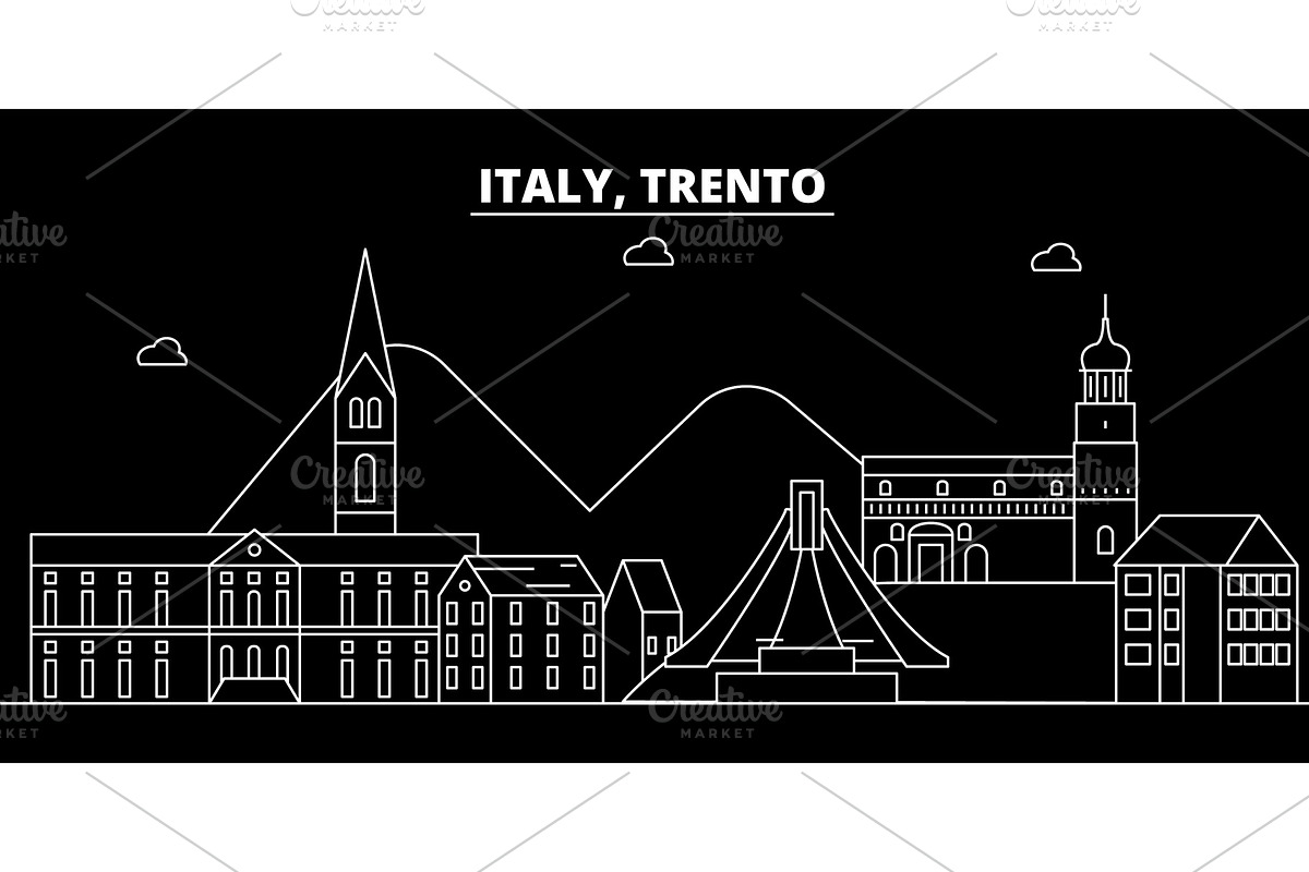 Trento silhouette skyline. Italy - Trento vector city, italian linear architecture, buildings. Trento travel illustration, outline landmarks. Italy flat icon, italian line banner in Illustrations - product preview 8