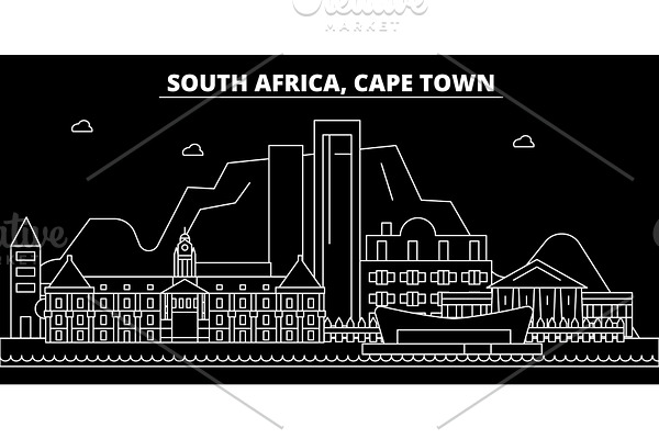 Cape Town silhouette skyline. South Africa - Cape Town vector city, south african linear architecture. Cape Town travel illustration, outline landmarks. South Africa icon, south african line banner