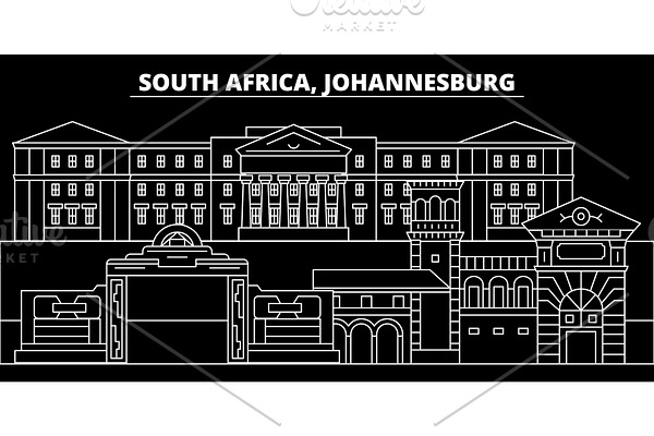 Johannesburg silhouette skyline. South Africa - Johannesburg vector city, african linear architecture. Johannesburg line travel illustration, landmarks. South Africa flat icon, african outline design