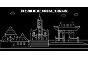 Yongin silhouette skyline. South Korea - Yongin vector city, korean linear architecture, buildings. Yongin travel illustration, outline landmarks. South Korea flat icon, korean line banner