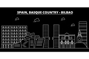 Bilbao, Basque Country silhouette skyline,vector city, spanish linear architecture, buildings. Bilbao, Basque Country travel illustration, outline landmarks. Spain flat icon, spanish line banner