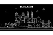 Cadiz silhouette skyline. Spain - Cadiz vector city, spanish linear architecture, buildings. Cadiz travel illustration, outline landmarks. Spain flat icon, spanish line banner