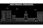 Charleston silhouette skyline. USA - Charleston vector city, american linear architecture, buildings. Charleston line travel illustration, landmarks. USA flat icon, american outline design banner