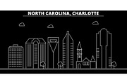 Charlotte silhouette skyline. USA - Charlotte vector city, american linear architecture, buildings. Charlotte travel illustration, outline landmarks. USA flat icon, american line banner