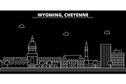Cheyenne silhouette skyline. USA - Cheyenne vector city, american linear architecture, buildings. Cheyenne travel illustration, outline landmarks. USA flat icon, american line banner