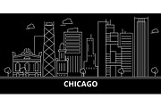 Chicago city silhouette skyline. USA - Chicago city vector city, american linear architecture, buildings. Chicago city travel illustration, outline landmarks. USA flat icon, american line banner
