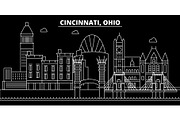 Cincinnati silhouette skyline. USA - Cincinnati vector city, american linear architecture, buildings. Cincinnati travel illustration, outline landmarks. USA flat icon, american line banner