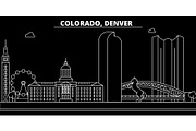Denver silhouette skyline. USA - Denver vector city, american linear architecture, buildings. Denver travel illustration, outline landmarks. USA flat icon, american line banner