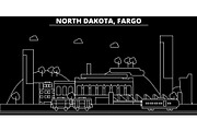 Fargo silhouette skyline. USA - Fargo vector city, american linear architecture, buildings. Fargo travel illustration, outline landmarks. USA flat icon, american line banner