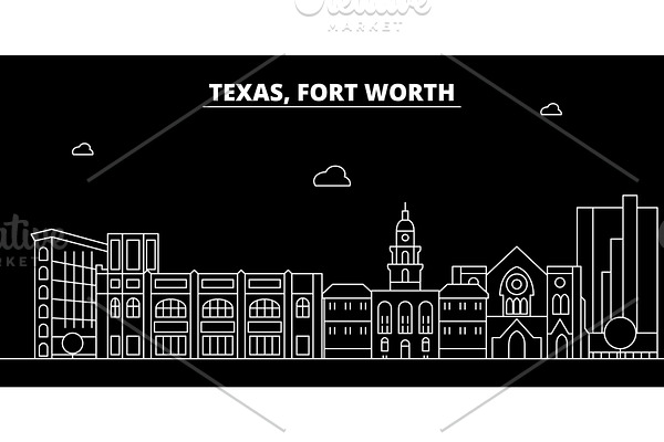 Fort Worth silhouette skyline. USA - Fort Worth vector city, american linear architecture, buildings. Fort Worth travel illustration, outline landmarks. USA flat icon, american line banner