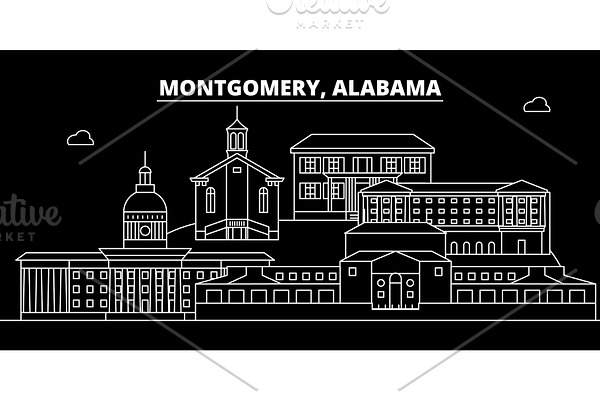 Montgomery silhouette skyline. USA - Montgomery vector city, american linear architecture, buildings. Montgomery travel illustration, outline landmarks. USA flat icon, american line banner