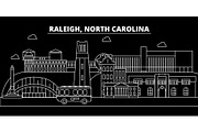 Raleigh silhouette skyline. USA - Raleigh vector city, american linear architecture, buildings. Raleigh travel illustration, outline landmarks. USA flat icon, american line banner