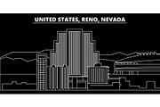 Reno, Nevada silhouette skyline. Usa - Reno, Nevada vector city, american linear architecture, buildings. Reno, Nevada travel illustration, outline landmarks. Usa flat icon, american line banner