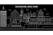 Rochester silhouette skyline. USA - Rochester vector city, american linear architecture, buildings. Rochester travel illustration, outline landmarks. USA flat icon, american line banner