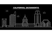 Sacramento silhouette skyline. USA - Sacramento vector city, american linear architecture, buildings. Sacramento travel illustration, outline landmarks. USA flat icon, american line banner