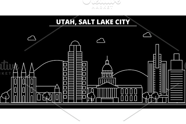 Salt Lake City silhouette skyline. USA - Salt Lake City vector city, american linear architecture, buildings. Salt Lake City travel illustration, outline landmarks. USA flat icon, american line banner