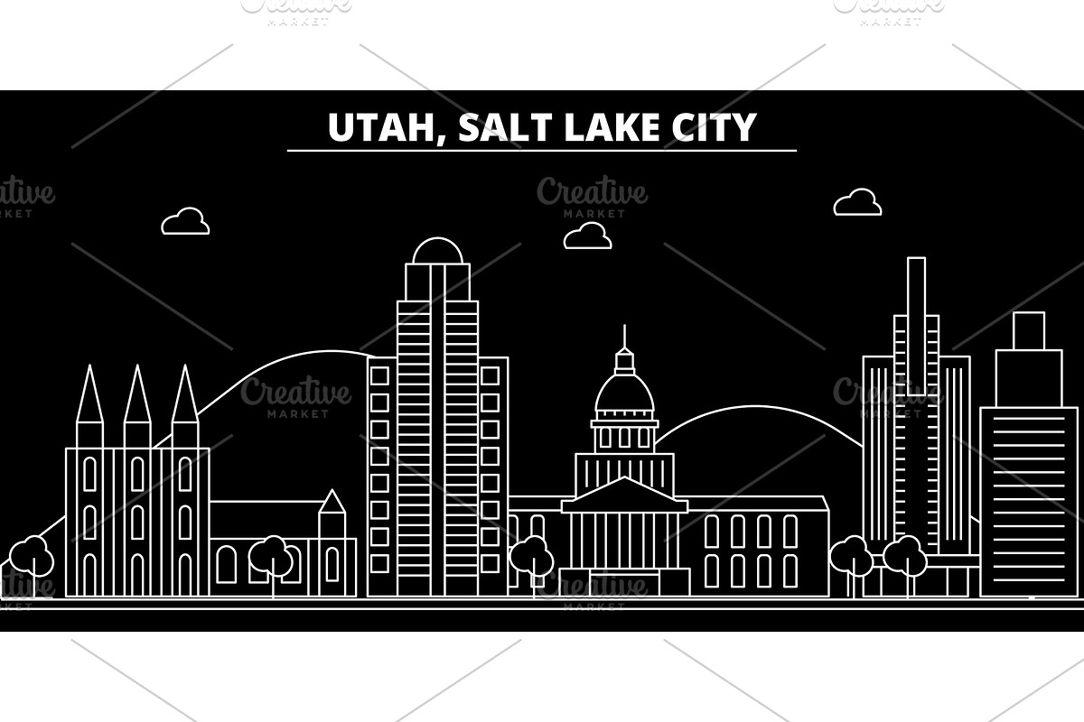 Salt Lake City silhouette skyline. USA - Salt Lake City vector city, american linear architecture, buildings. Salt Lake City travel illustration, outline landmarks. USA flat icon, american line banner in Illustrations - product preview 8