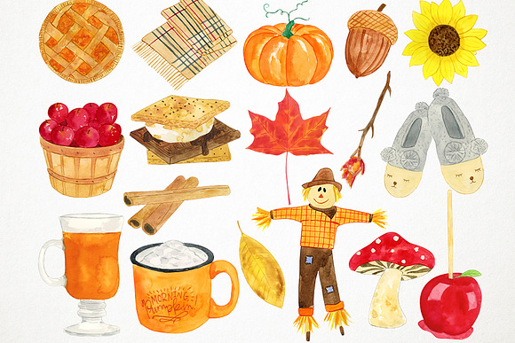 Watercolor Fall Clipart in Illustrations - product preview 1