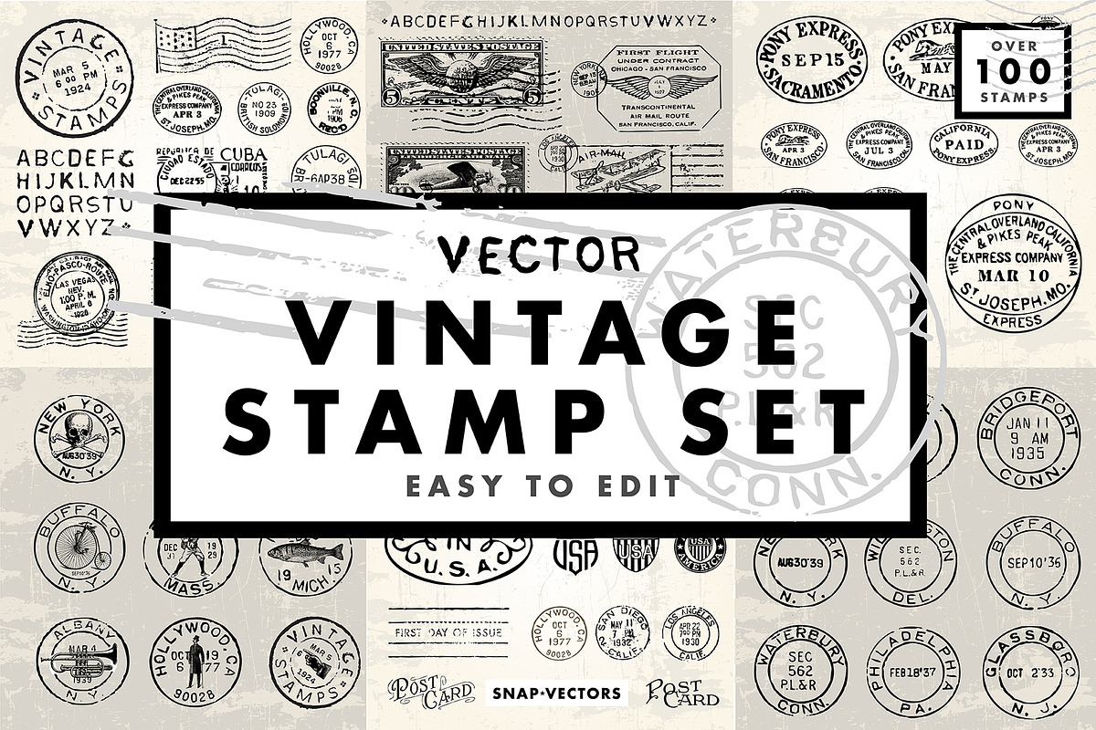 Vector Vintage Stamp Set in Vintage Icons - product preview 8