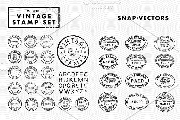 Vector Vintage Stamp Set in Vintage Icons - product preview 1