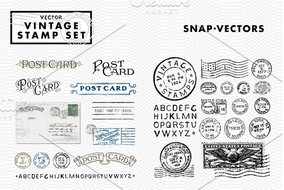 Vector Vintage Stamp Set in Vintage Icons - product preview 2