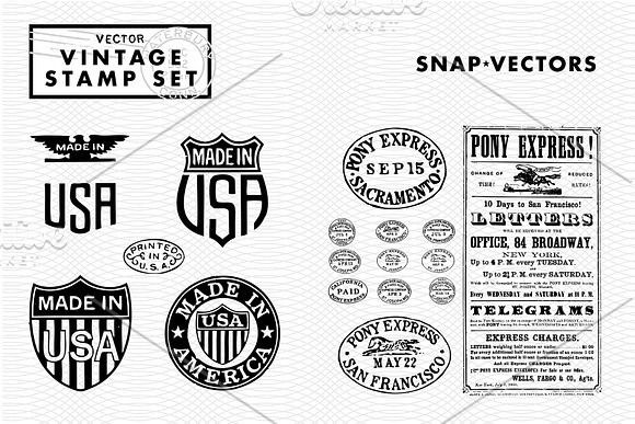 Vector Vintage Stamp Set in Vintage Icons - product preview 3