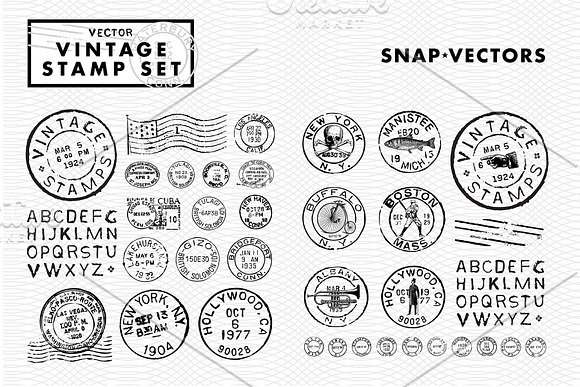 Vector Vintage Stamp Set in Vintage Icons - product preview 4