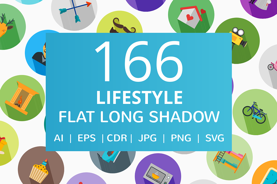 166 Lifestyle Flat Long Shadow Icons