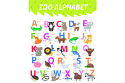 Zoo Alphabet with Cute Animals Cartoon Flat Vector