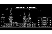 Schwerin silhouette skyline. Germany - Schwerin vector city, german linear architecture, buildings. Schwerin travel illustration, outline landmarks. Germany flat icon, german line banner