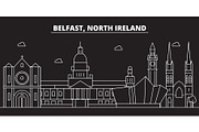 Belfast silhouette skyline. Great Britain - Belfast vector city, british linear architecture, buildings. Belfast travel illustration, outline landmarks. Great Britain flat icon, british line banner