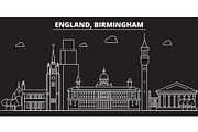 Birmingham silhouette skyline. Great Britain - Birmingham vector city, british linear architecture. Birmingham travel illustration, outline landmarks. Great Britain flat icon, british line banner
