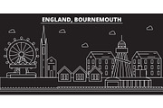 Bournemouth silhouette skyline. Great Britain - Bournemouth vector city, british linear architecture. Bournemouth travel illustration, outline landmarks. Great Britain flat icon, british line banner