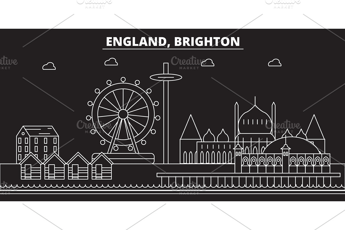 Brighton silhouette skyline. Great Britain - Brighton vector city, british linear architecture. Brighton travel illustration, outline landmarks. Great Britain flat icon, british line banner in Illustrations - product preview 8