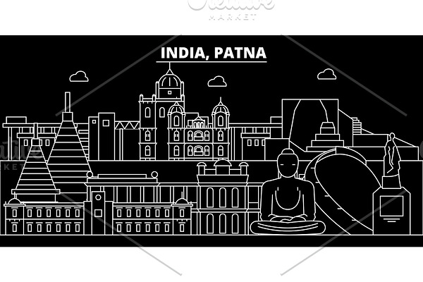 Patna silhouette skyline. India - Patna vector city, indian linear architecture, buildings. Patna travel illustration, outline landmarks. India flat icon, indian line banner