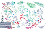 32 Watercolor branches set