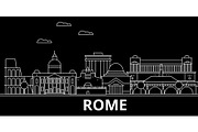 Rome silhouette skyline. Italy - Rome vector city, italian linear architecture, buildings. Rome travel illustration, outline landmarks. Italy flat icon, italian line banner