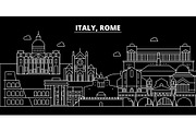 Rome city silhouette skyline. Italy - Rome city vector city, italian linear architecture, buildings. Rome city travel illustration, outline landmarks. Italy flat icon, italian line banner