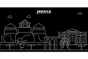 Jamaica silhouette skyline, vector city, jamaican linear architecture, buildings. Jamaica travel illustration, outline landmarkflat icon, jamaican line banner
