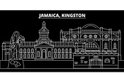 Kingston silhouette skyline. Jamaica - Kingston vector city, jamaican linear architecture, buildings. Kingston travel illustration, outline landmarks. Jamaica flat icon, jamaican line banner