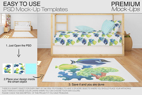 Carpets & Bed Set - Kids Room  in Product Mockups - product preview 7