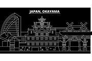 Okayama silhouette skyline. Japan - Okayama vector city, japanese linear architecture, buildings. Okayama travel illustration, outline landmarks. Japan flat icon, japanese line banner