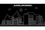 Anchorage silhouette skyline. USA - Anchorage vector city, american linear architecture, buildings. Anchorage travel illustration, outline landmarks. USA flat icon, american line banner