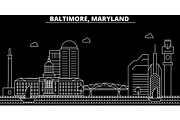 Baltimore silhouette skyline. USA - Baltimore vector city, american linear architecture, buildings. Baltimore travel illustration, outline landmarks. USA flat icon, american line banner