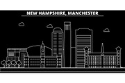 Manchester silhouette skyline. USA - Manchester vector city, american linear architecture, buildings. Manchester travel illustration, outline landmarks. USA flat icon, american line banner